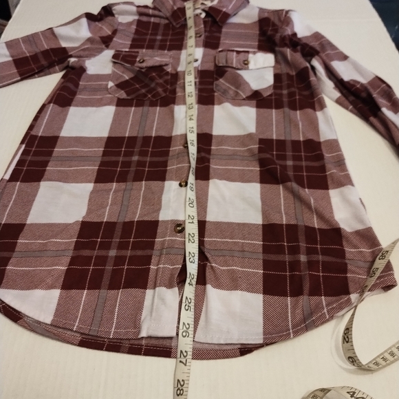 Stella Tweed wm long sleeve burgundy and white plaid button down/up shirt Small - Picture 7 of 12